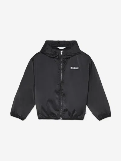 Palm Angels Kids'  Boys Curved Logo Hooded Windbreaker In Black