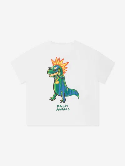 Palm Angels Kids' Dinosaur-print Cotton T-shirt In White
