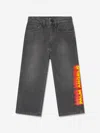 Palm Angels Boy's Flames Logo-print Medium Wash Jeans In Black