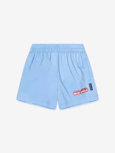 Palm Angels Kids' Flames Logo-print Swim Shorts In Blue