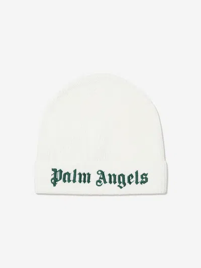 Palm Angels Kids' Boys Logo Beanie Hat In White