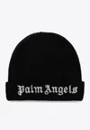 Palm Angels Logo-embroidered Knitted Beanie In Black
