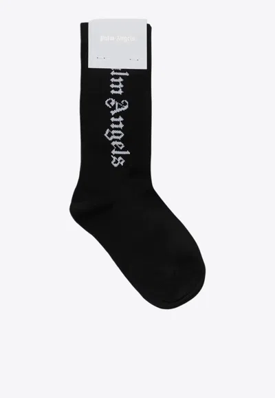 Palm Angels Kids' Boys Logo Jacquard Socks In White