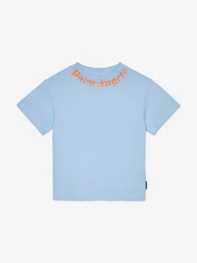 Palm Angels Babies'  Boys Neck Logo Brushed T-shirt In Blue