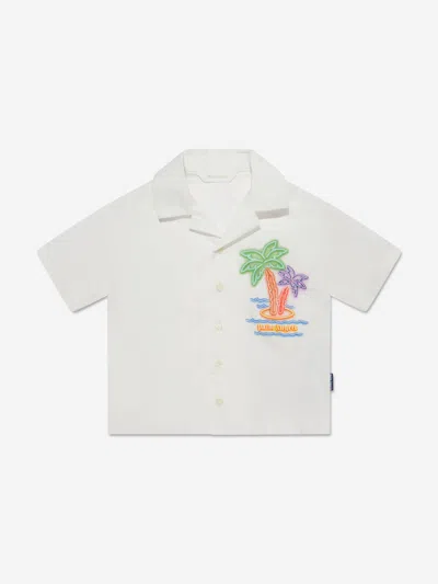 Palm Angels Kids' Boys Neons Short Sleeve Shirt In White