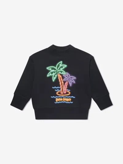 Palm Angels Babies' Black Cotton Palm Tree Print Sweatshirt