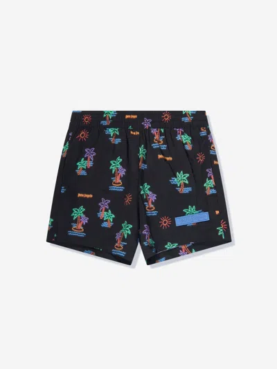 Palm Angels Kids' Neon Palms Swim Shorts In Black