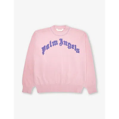 Palm Angels Boys Rose Quartz Lilac Kids Logo Text-embroidered Cotton Jumper 10-12 Years