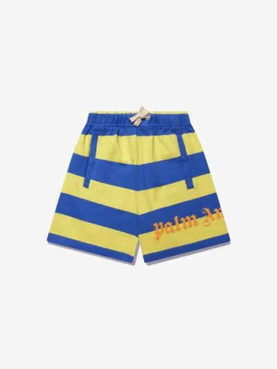 Palm Angels Kids' Boys Stripes Overlogo Sweat Shorts In Blue