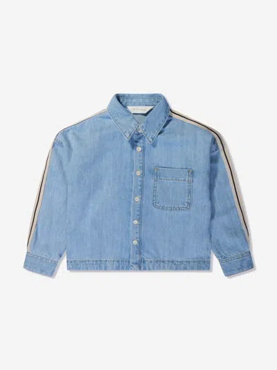Palm Angels Kids' Boys Track Chambray Oversized Shirt In Blue