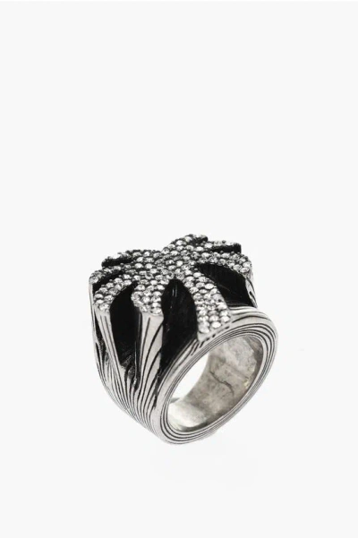 Palm Angels Brass Ring With Rhinestone Embellished Palm In Multi