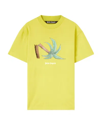 Palm Angels Broken Palm Print T-shirt In Yellow