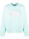 Palm Angels Relaxed Fit Long-sleeve Sweatshirt With Textured Shark Graphic In Green
