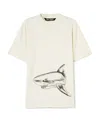 Palm Angels Broken Shark Print Cotton T-shirt In White