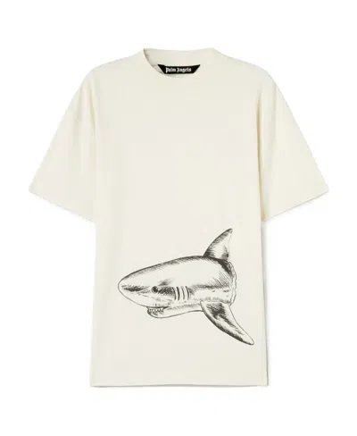 Palm Angels Broken Shark Print Cotton T-shirt In White