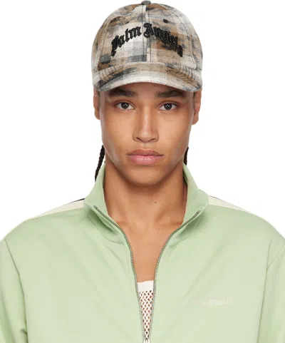 Palm Angels Brown & White Curved Logo Check Baseball Cap In Grey - Black