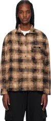 Palm Angels Brown Curved Logo Check Shirt In Brown Light Oran