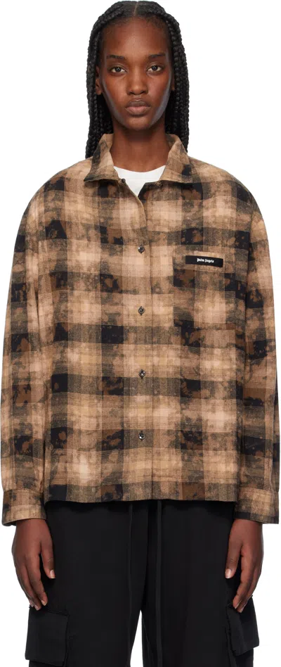 Palm Angels Brown Curved Logo Check Shirt In Marrón