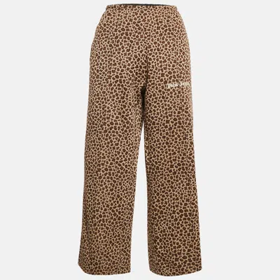 Pre-owned Palm Angels Brown Leopard Print Knit Contrast Tape Trimmed Trackpants M