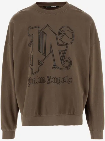 PALM ANGELS BROWN LOGO SWEATSHIRT