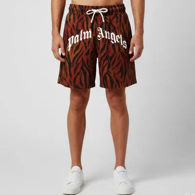 Pre-owned Palm Angels Brown Logo Tiger Print Mesh Shorts Xl