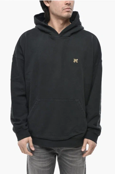 Palm Angels Brushed Cotton Hoodie Burning Monogram In Black