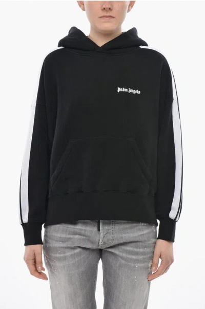 Palm Angels Brushed Cotton Hoodie With Contrast Band In Black