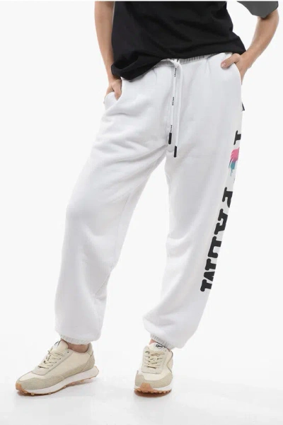 Palm Angels Brushed Cotton Ilovepalm Sweatpants In White