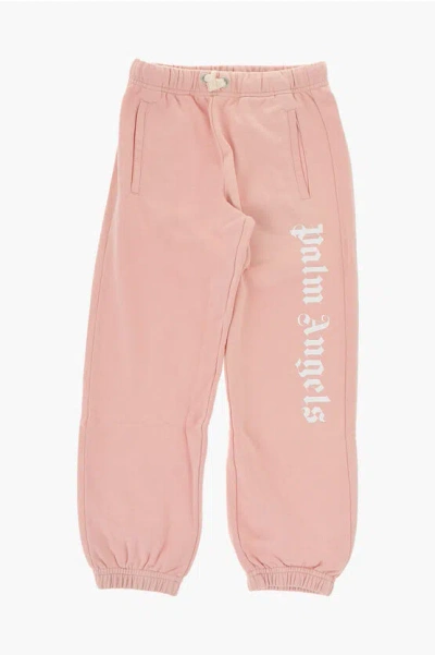 Palm Angels Brushed Cotton Joggers With Printed Logo In Pink