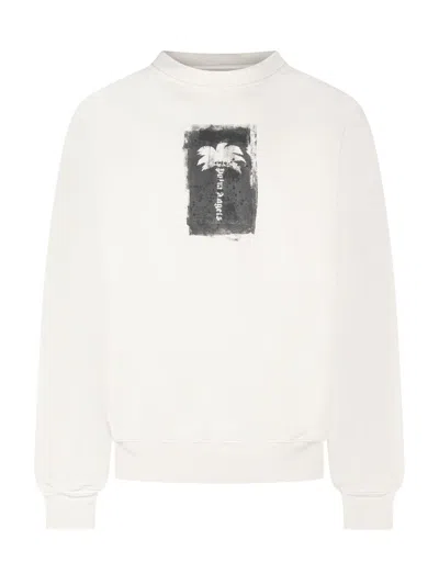 Palm Angels Brushed Palm Crew Sweatshirt In White