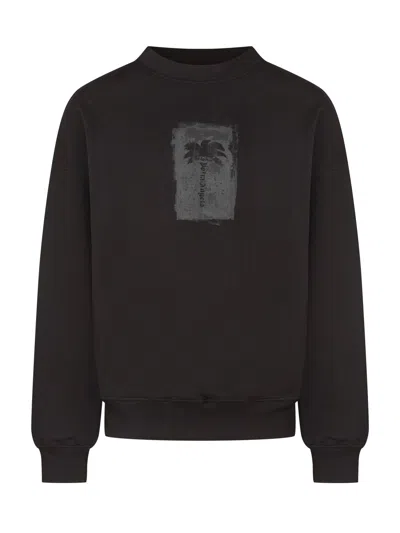 Palm Angels Brushed Palm Crewneck Sweatshirt In Black