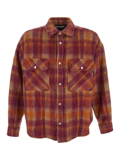 Palm Angels Brushed Wool Check Overshirt In Bordeaux