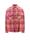 Palm Angels Brushed Wool Check Overshirt In Pink