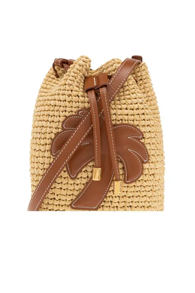 Palm Angels Woven Palm-tree Bucket Bag In Beige