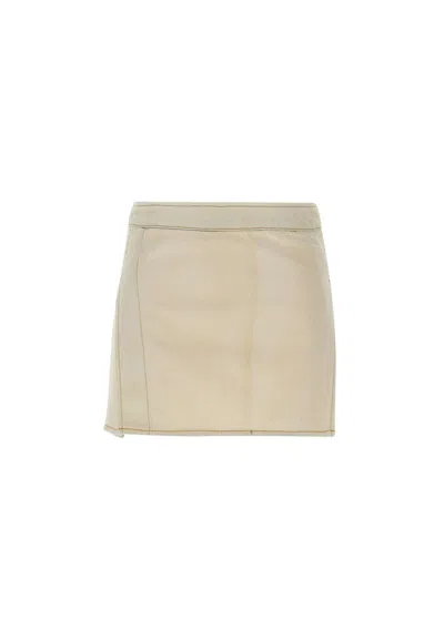 Palm Angels Bull Denim Mini Skirt In Beige
