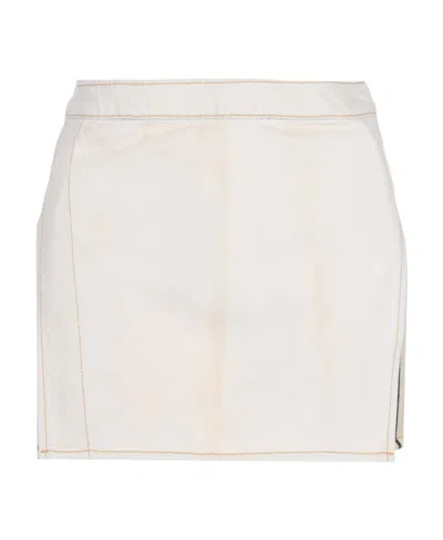 Palm Angels Bull Denim Miniskirt In White