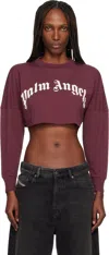 Palm Angels Burgundy Curved Logo Crop T-shirt In Brown