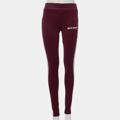 Pre-owned Palm Angels Burgundy Logo Printed Jersey Side Strip Detail Track Leggings L