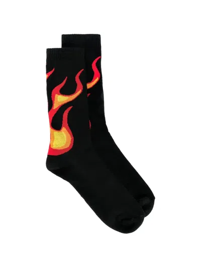 Palm Angels Burning Flame-intarsia Socks In Black