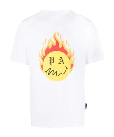 Palm Angels Burning Head Crew Neck T-shirt In White