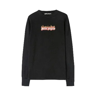 Pre-owned Palm Angels Burning Logo Classic Tee Long-sleeve 'black/white'