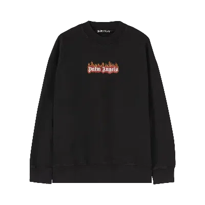 Pre-owned Palm Angels Burning Logo Crewneck 'black/white'