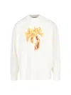 Palm Angels White Crewneck Sweatshirt With Burning Logo Print In Cotton Man In White