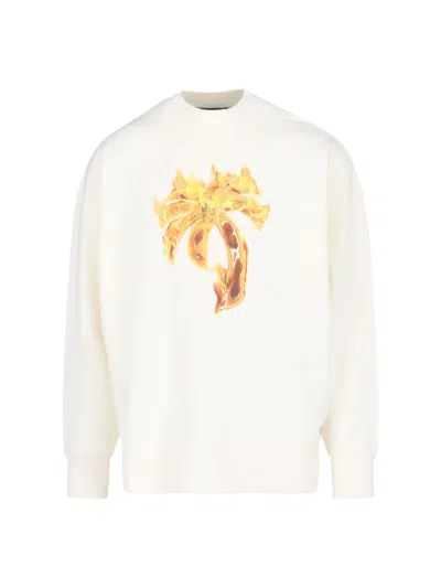 PALM ANGELS BURNING LOGO PRINT CREWNECK SWEATSHIRT