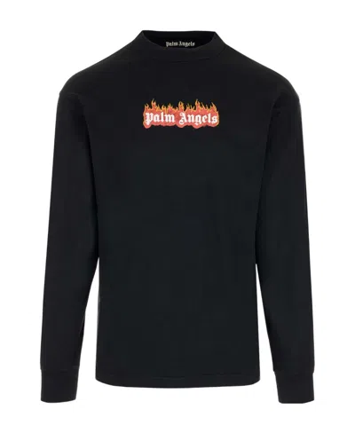 PALM ANGELS BURNING LOGO-PRINT LONG-SLEEVE T-SHIRT