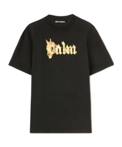 PALM ANGELS PALM ANGELS BURNING LOGO PRINTED CREWNECK T-SHIRT