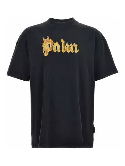 Palm Angels 'burning Logo T-shirt In Black