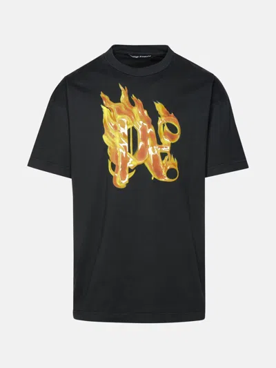 Palm Angels Burning Monogram Embellished Logo-print Cotton-jersey T-shirt In Gray