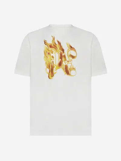 Palm Angels Burning Monogram Cotton T-shirt In White