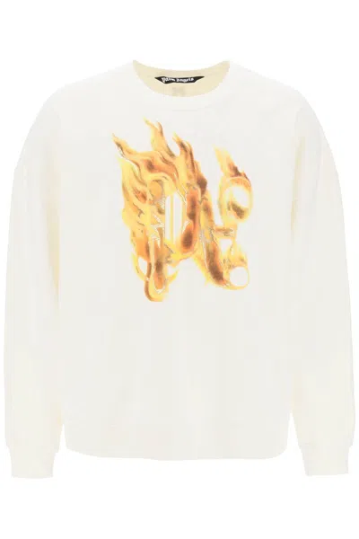 Palm Angels Burning Monogram Crewneck In White